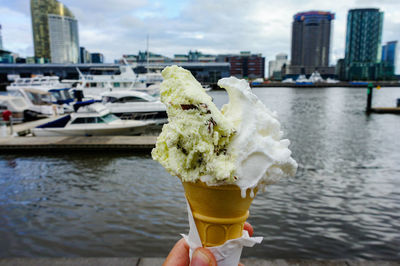 Hand holding ice cream cone