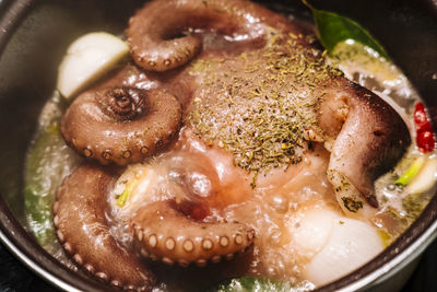 High angle view of noodles in bowl