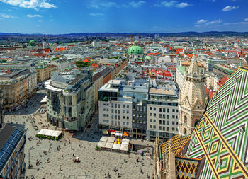 High angle view of buildings in city