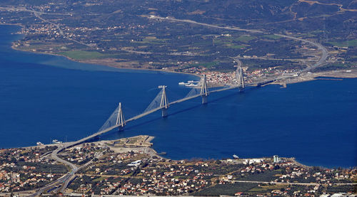 High angle view of suspension bridge over sea