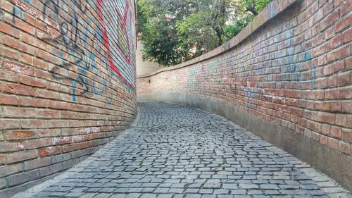 Sidewalk by wall in city