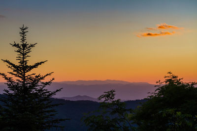 Scenic view of silhouette mountains against sky during sunset