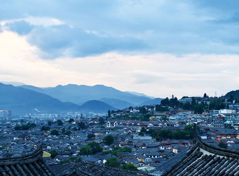 High angle view of townscape against sky