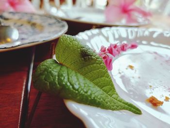 Close-up of dessert served on table