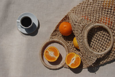 High angle view of oranges on table