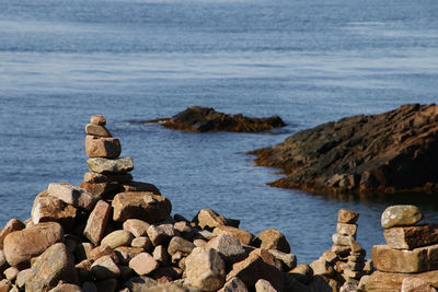 Stacks of rocks by sea