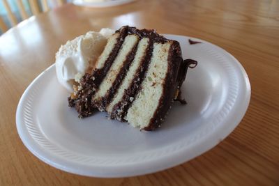 Close-up of cake served in plate on table