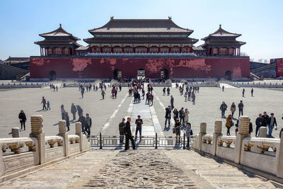 Group of people outside building