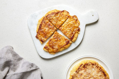 High angle view of breakfast served on table