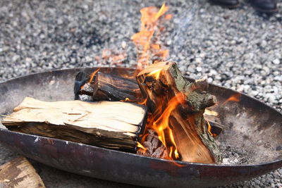 Close-up of fire on log