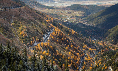 High angle view of valley during autumn