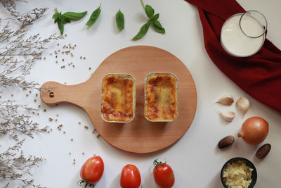 High angle view of food on table