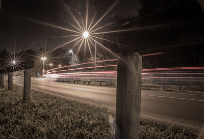 Light trails on road at night