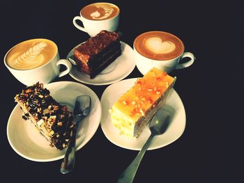 High angle view of breakfast on table