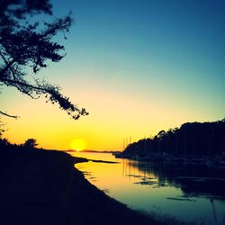 Scenic view of lake against sky at sunset