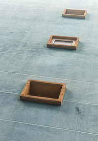 High angle view of box on floor