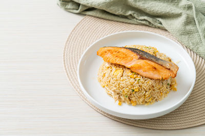 High angle view of food in plate on table