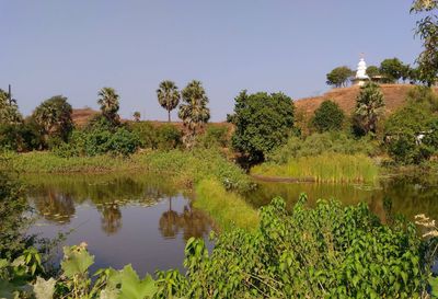 Scenic view of lake against clear sky