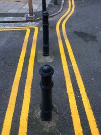 High angle view of poles on street