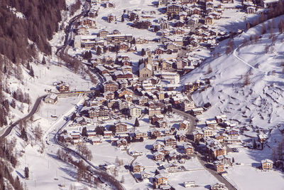 High angle view of people in snow
