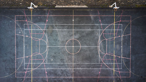 High angle view of basketball court