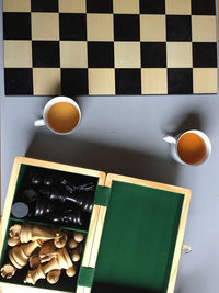 High angle view of coffee on table