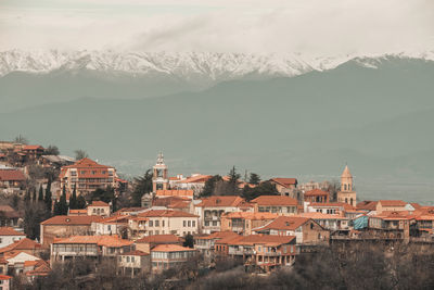 High angle view of townscape against sky