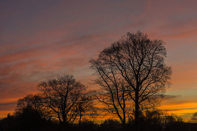 Low angle view of silhouette bare tree against romantic sky