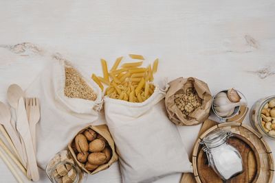 High angle view of food on table