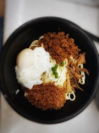 High angle view of food in bowl on table