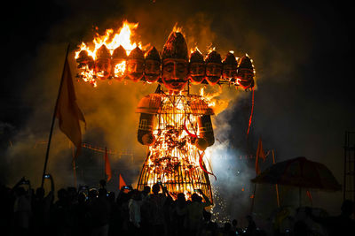 Ravan dahan, crowd click photos of effigies of ravana are burned on vijayadashami, in india, hindu