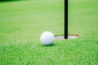 Close-up of ball on golf course