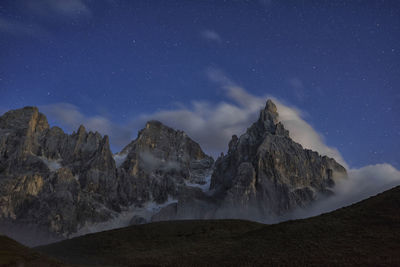 Panoramic view of mountains against sky at night