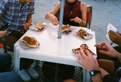 High angle view of people eating food