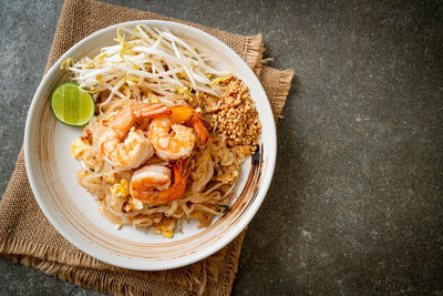 High angle view of food in bowl on table