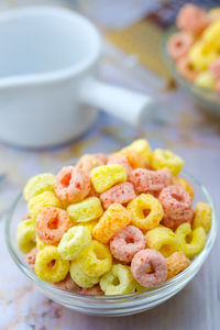 Close-up of breakfast served on table