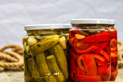 Close-up of colorful candies in jar