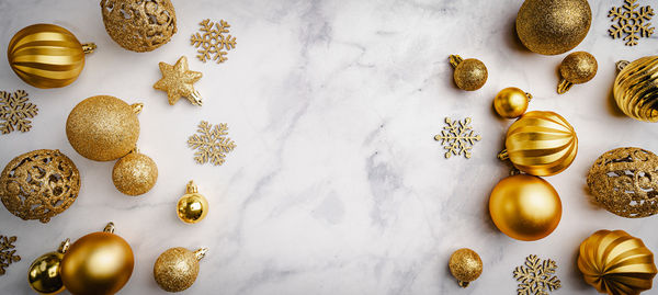 Directly above shot of christmas decorations on table