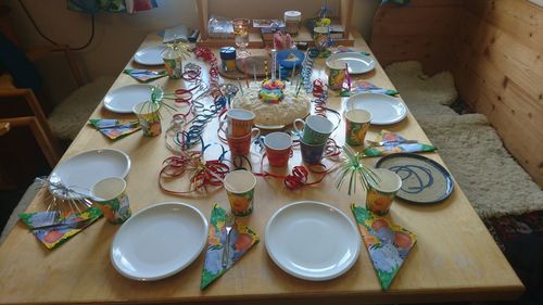 Birthday cake on table at home