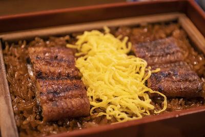 Close-up of food in plate on table