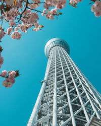 Low angle view of building against blue sky