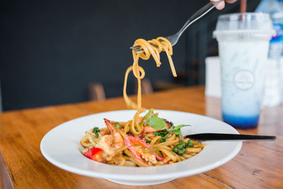 Close-up of food served on table