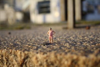 Tilt shift image of man standing at beach