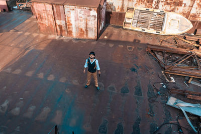 High angle view of man standing in building