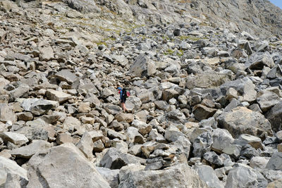 Rear view of man on rock