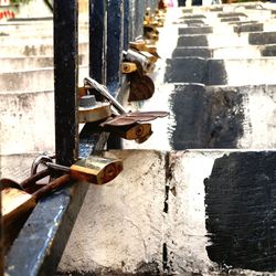 Close-up of padlock on wall