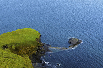 Abstract landscape of sea and land from above in scotland during day