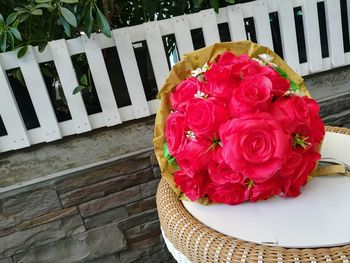 High angle view of rose bouquet