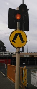 Road sign against sky