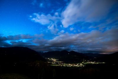 Scenic view of landscape against cloudy sky at night